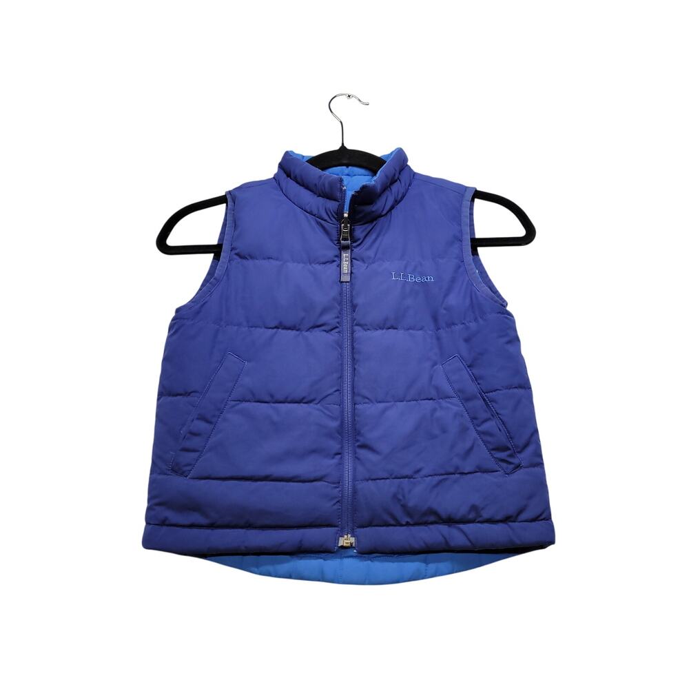 L.L.Bean Kids M 5-6 Reversible Goose Down Puffer Vest Blue Purple Full Zip